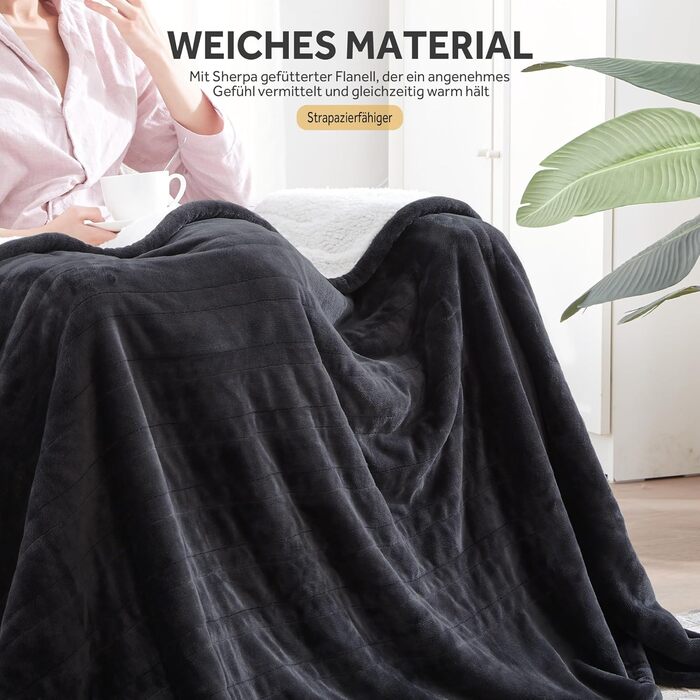 Електрична ковдра Warmrest 130x180 см, фланель-шерпа, 6 температурних режимів, таймер, захист від перегріву, пральна машина