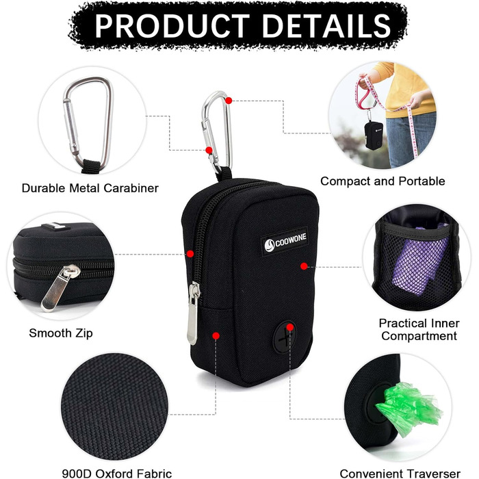 Сумка для ласощів та пакетиків для вигулу собак COOWONE, рожева (чорна)