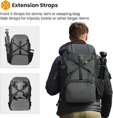 Рюкзак для камери Tarion HX-XL, 2-в-1, чорний, сірий, водонепроникний, з відділенням для ноутбука 15,6 дюймів