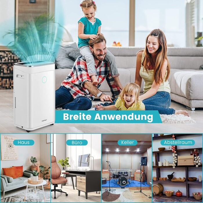 Відбійник повітря COSTWAY з 4 режимами, 5л резервуар для води, таймер 24 години, шланг для зливу, LED-дисплей, для приміщень до 250м³ (100м²), 25л/день