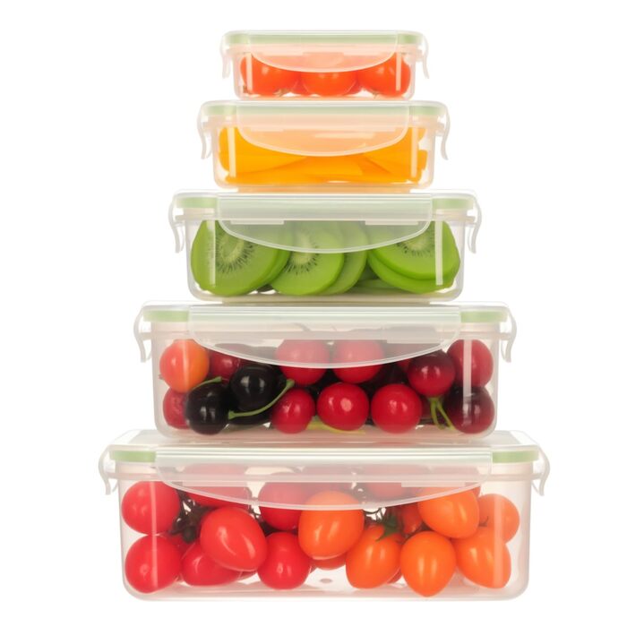 Набір контейнерів для зберігання їжі AiQInu 5 шт. з кришкою, BPA-Free, PP (1.5L+1L+0.5L+0.24L+0.12L), прозорі, для холодильника та мікрохвильової печі