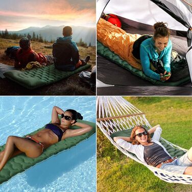 Isomatte Camping Ultralight Inflatable Sleeping Pad with Pillow - Waterproof Folding Air Mattress for Camping, Hiking, Travel & Backpacking (Green)