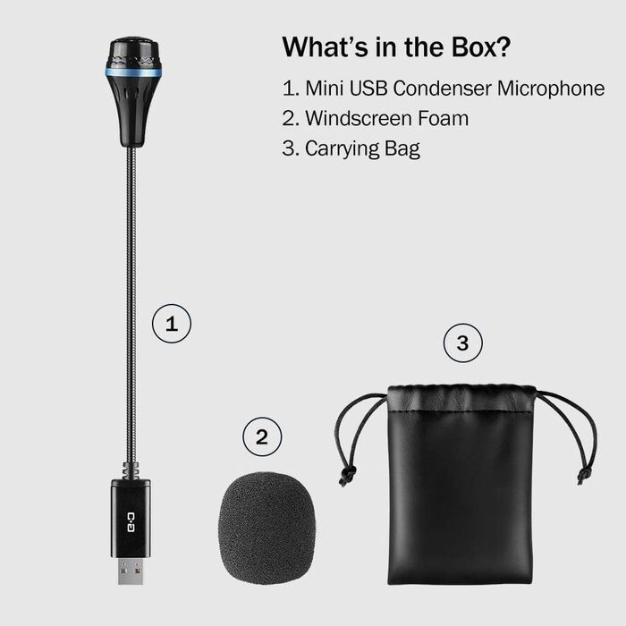 Мікрофон USB зі схваним шийкою для ноутбука/ПК, з USB-звуковою картою, сумісний з Mac, Plug & Play, ідеальний конденсаторний мікрофон для віддаленої роботи та онлайн-курсів