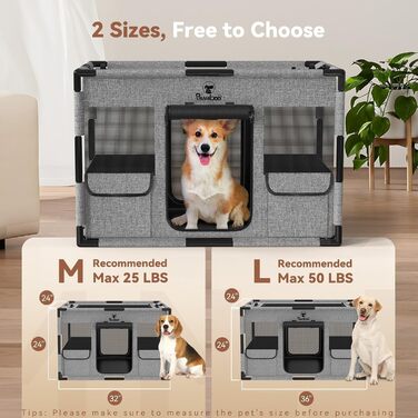 Pawaboo Забіг для цуценят Extra Large, портативний вольєр для тварин, переноска для собак та котів, вольєр для собак, посилений каркас з ПВХ, великий, L-91×61×61CM (M-81x61x61CM, чорний/сірий)