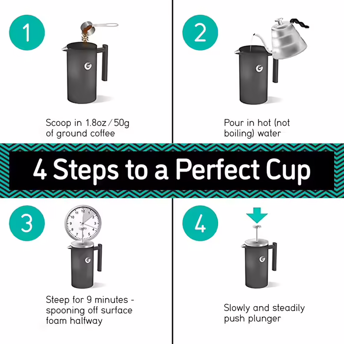 Coffee Gator French Press Coffee Maker - Stainless Steel Thermal Coffee Carafe for Longer Hot Coffee - 1 Liter – Stainless Steel - Includes Travel Coffee Canister Silver