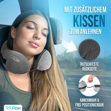 Подушка для шиї у літак з додатковою подушкою – Memory Foam, автомобіль – регульована підтримка шиї, для дорослих, сіра