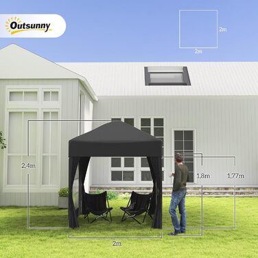 Outsunny 2x2m (6.5x6.5ft) Waterproof Pavilion, Pop-up Folding Canopy with 4 Side Walls, Drainage Holes in Windows, Foldable Party Tent UV 30+, Garden Tent with Carry Bag, Garden Pavilion for Patio, White (Black)