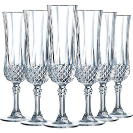 Cristal d'Arques Paris Longchamp Champagne Flutes, 14 cl, shiny, transparent, and highly resistant, made in France, Q7341, Clear, Set of 6 (1er Pack)