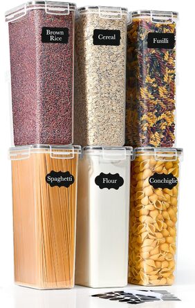 Контейнери для зберігання GoMaihe 12 шт. з кришкою: набір контейнерів для кухні, 800 мл з етикетками. Їдальні контейнери для крупи, цукру та спецій. Без BPA, придатні для миття в посудомийній машині. 0.8 л x 12 шт. (Чорний, 2.8 л x 6 шт.)