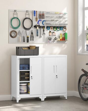 SONGMICS File Cabinet, Multi-Purpose Cabinet, Office Cabinet with 2 Doors, Lockable Cabinet, Steel Storage Cabinet, for Study Room, Living Room, Matte White OMC012W01
