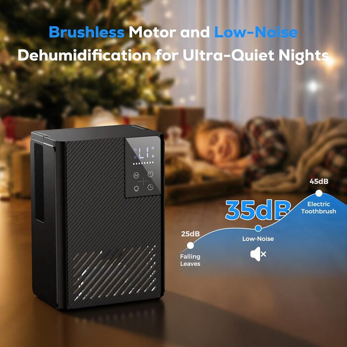 Електричний осушувач повітря, тихий, 2500 мл з LED дисплеєм, таймером та функцією відтавання, 7 кольорів підсвічування, для дому, спальні, ванної кімнати