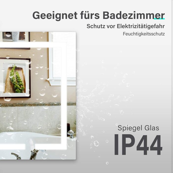 Елегантне дзеркало для ванної кімнати з LED-підсвічуванням 40x60 см, холодне біле світло, енергозберігаюче, настінне