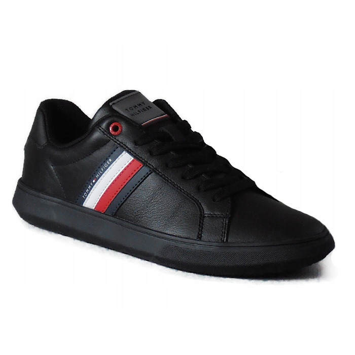 Оригінальні шкіряні кросівки Tommy Hilfiger на шнурівці, чорні, розмір 44