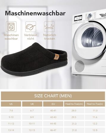 Чоловічі мокасини VeraCosy для дому з піною Memory Foam, зимові тапочки (40/41 EU, матовий чорний)
