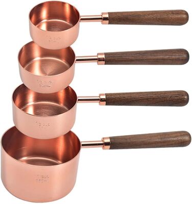 Walnut-Handle Measuring Spoon Set, Copper-Plated Measuring Cups and Spoons, Baking and Cooking Utensils for Kitchen (Color: Gold, Size: Measuring Spoon 4pc)