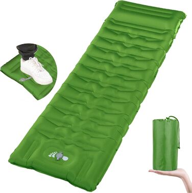 Каремат для кемпінгу самонадувний, 12 см, ультралегкий, з насосом та подушкою. Підходить для туризму, пляжу та відпочинку на природі (зелений)