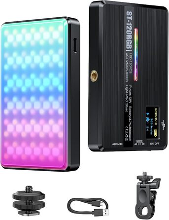 LED світло для селфі на телефон ST-120RGB-CT: 120 світлодіодів, 2500-9000K, регулювання яскравості, 3000mAh, CRI 95+, з тримачем та штативом для фото/відео