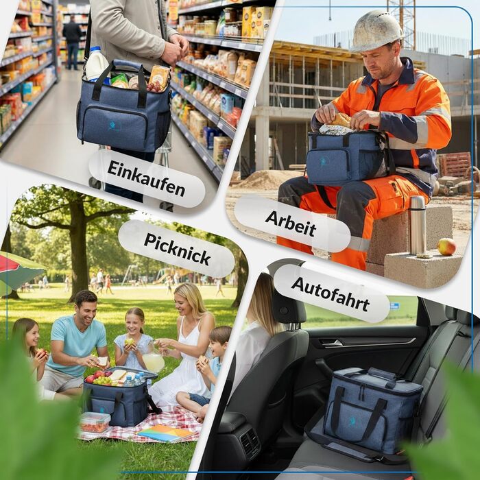 Термосумка Obics® 20л/30л (складна) - ізольована сумка-холодильник для роботи, офісу, пікніка, покупок, з відкривачкою, PEVA, блакитна