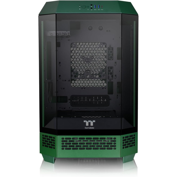 Thermaltake The Tower 300 Racing Green: Корпус ПК Micro-ATX/mini-ITX з вертикальним дизайном та 3 скляними панелями | 2x140mm вентилятори PWM | Підтримка радіатора до 420mm
