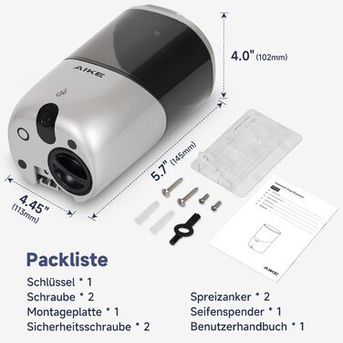 AIKE Soap Dispenser Automatic Wall Mount, 650 ml Silver Soap Dispenser Wall Mounting, Liquid Soap Dispenser for Bathroom and Kitchen, Model AK1216