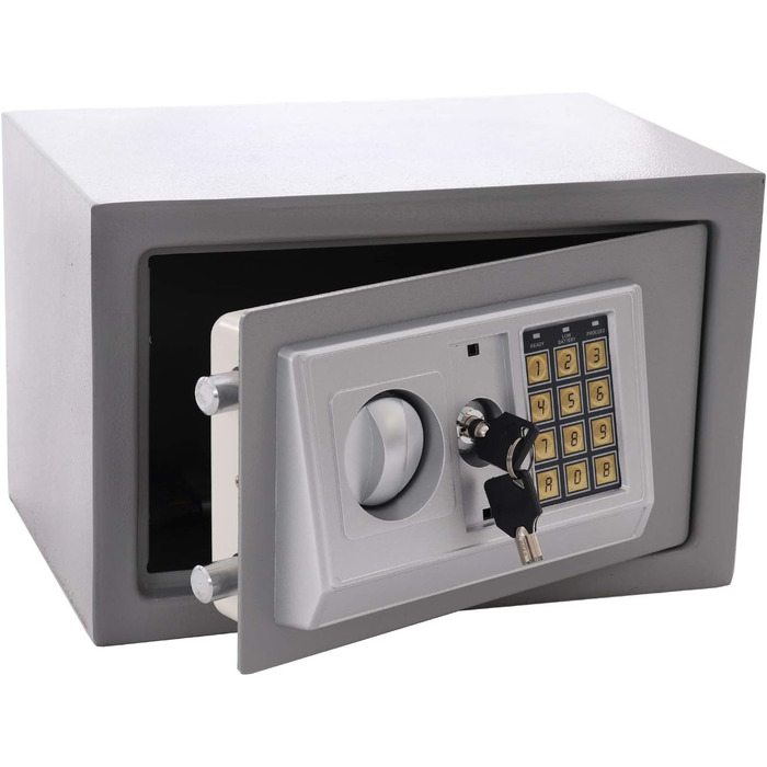 Сейф для дому Panorama24 з електронним замком, 31x20x20 см, LED-дисплей, сталеві болти, 4 батареї, для кріплення до стіни, сіро-срібний
