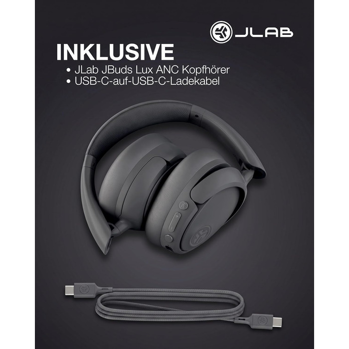 Бездротові накладні навушники JLab JBuds LUX ANC з активним шумозаглушенням, Bluetooth, Graphite