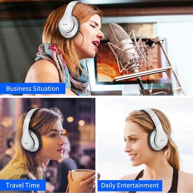 Бездротові навушники Uliptz Over-Ear Bluetooth з 65 годинами роботи, 6 EQ-режимів, HiFi стерео, складна конструкція для подорожей/офісу/телефону/ПК (срібні)