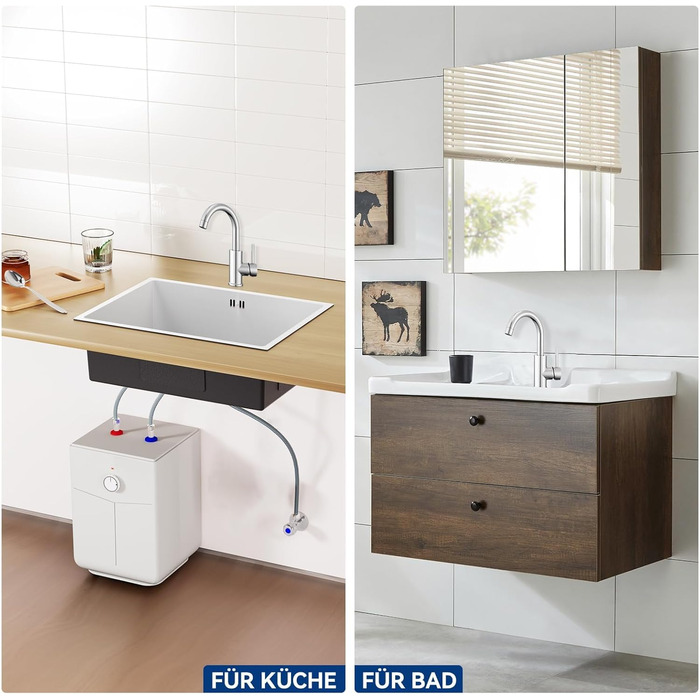 Кухонний змішувач Auralum для низького тиску, 360° обертання, 3 підключення, з міді з хромовим покриттям