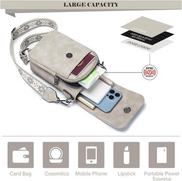 Сумка-органайзер на шию MUIIKOLA з RFID-захистом для смартфонів, веганська шкіра, сіро-бежевий колір