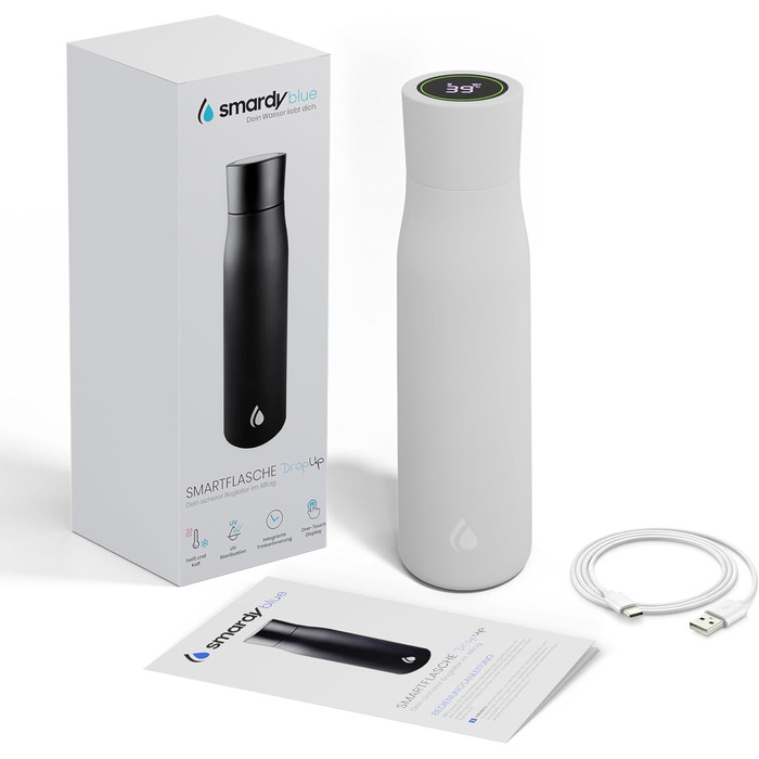 Розумна пляшка для води Smardy DropUp 500 мл синього кольору з самоочищенням та UVC-стерилізацією. Нержавіюча сталь, з нагадуванням про воду.
