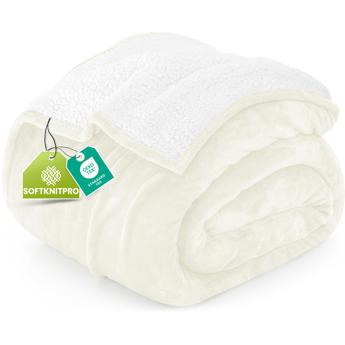 Плед Utopia Bedding з штучного хутра Sherpa, 200 x 150 см - теплий, двосторонній, для ліжка, дивана, кемпінгу та подорожей (228x228 см, слонова кістка)