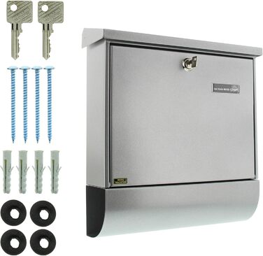 Поштова скринька Burg Wächter Vario ANT з газетницею та табличкою для імені, оцинкована сталь, формат DIN C4, 2 ключі, колір срібний