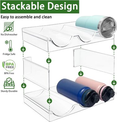 4-Piece Stackable Bottle Rack, Plastic Bottle Holder for Refrigerator, Cabinet, Kitchen Organizer Storage & Organization, Wine Bottle Storage for Kitchen Cabinet (6-Bottle)