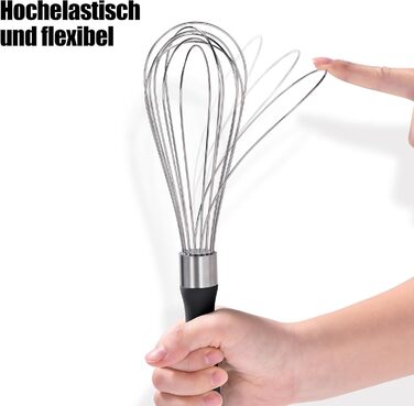 Віскер Доosu 28 см для приготування їжі, кулька з нержавіючої сталі 18/8, міцний ручний віскер для змішування, збивання, збивання (чорний) Чорний M-28cm
