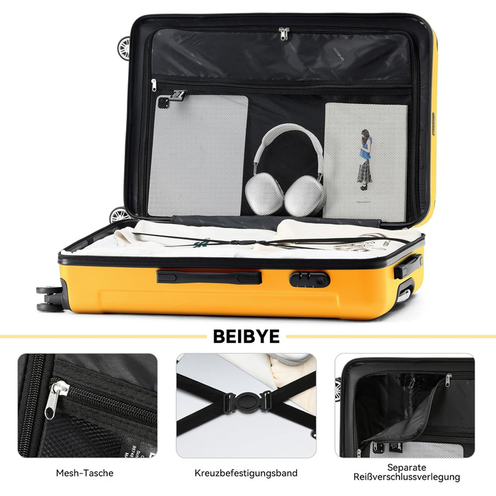 Чемодан Beibye з жорстким корпусом, ручна поклажа (55 см), 14 кольорів