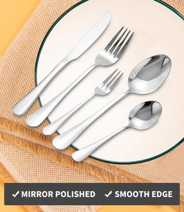 Xespis Cutlery Set 12 People, 60-Piece Stainless Steel Cutlery Set, with Steak Knives, Elegant Dinner Cutlery, High-Gloss Polished and Dishwasher Safe, with Knife Fork Spoon, for Home, Party, Restaurant