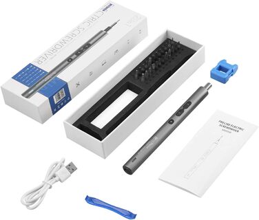 Ankilo Міні-електрошуруповерт 28-в-1: прецизійний набір викруток з LED-підсвічуванням для телефонів, годинників, ноутбуків (сірий)