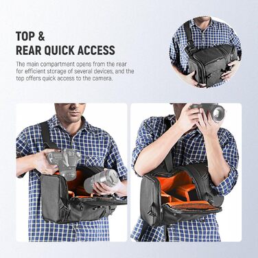 NEEWER Рюкзак для камери Profi з міцними петлями для DSLR, об'єктивів, штатива та аксесуарів. Водостійкий, з міцними швами та м'якими перегородками (Оранжевий інтер'єр) NW-XJB02S