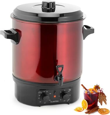 Klarstein Biggie Small - Canning Machine, Canning Pot, Preserving Pot, Mulled Wine Machine, Electric, 16L Capacity, 2000 Watt, Adjustable Temperature, Timer up to 120 Minutes, (Red, 27 Liter (analog))