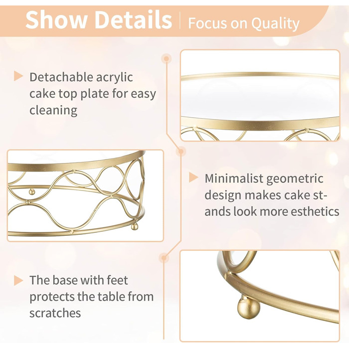 NUPTIO Тортниця кругла: металева підставка для тортів та тістечок 30 см з акриловою платформою для весілля, дня народження, дитячого свята, декорування