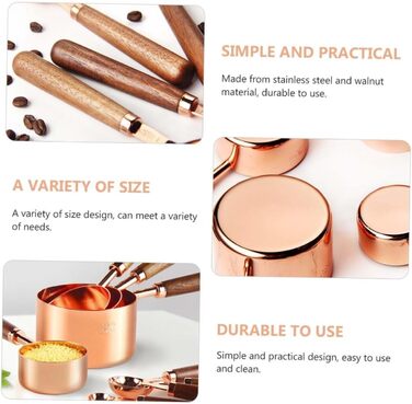 Measuring Cup Set 250 ml, 125 ml, 80 ml, 60 ml, Measuring Spoons for Baking, Rose Gold Stainless Steel for Home Use