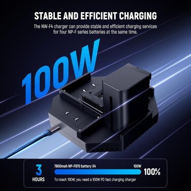 Зарядний пристрій NEEWER Micro USB для акумуляторів Sony NP-F550/F750/F960/F970, NP-FM50/FM70/FM90, QM71D, 91D, NP-F500H/F55H, 4-канальна зарядка з 4 акумуляторами