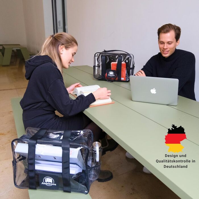Ambition - Transparent document bag for legal texts, textbooks, folders, laptop; Durable bag for library, stadium, airport, beach