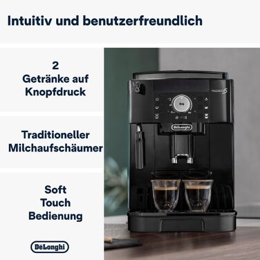 De'Longhi Magnifica S ECAM11.112.B, fully automatic coffee machine with milk frother for cappuccino, with espresso direct selection buttons and rotary dial, 2-cup function, black