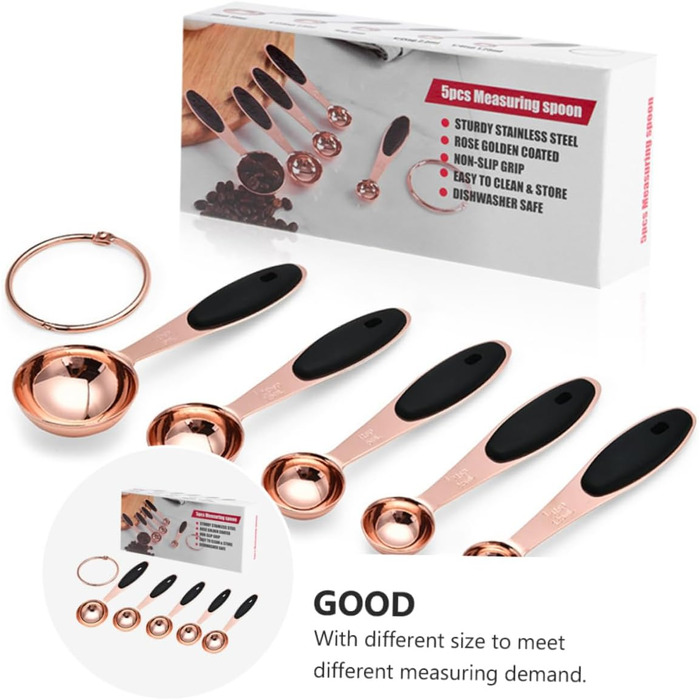 Cieeo 3-Piece Measuring Spoon Set in Rose Gold - Kitchen Helper Set, Kitchen Utensil Set, Baking Accessories Set, Wooden Spoon Set, Measuring Cup, Cocktail Spoon, Kitchen Accessories, Stainless Steel, Rose Gold