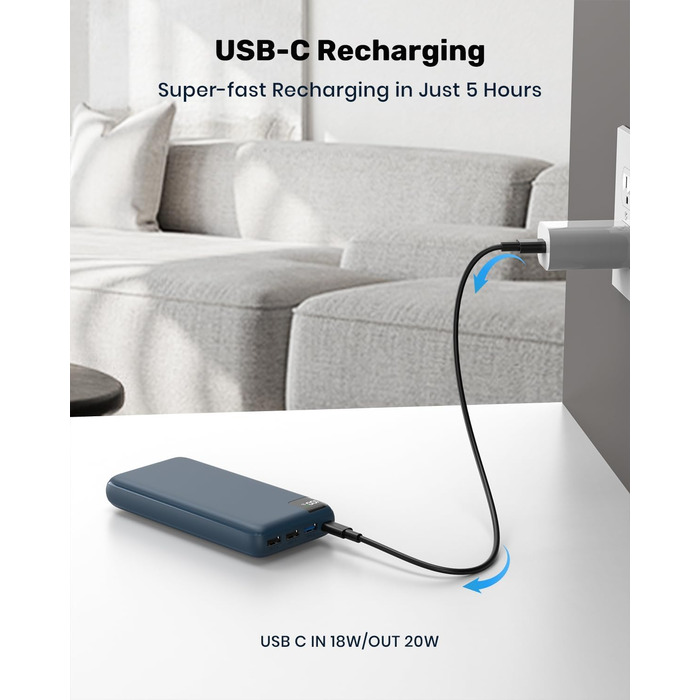Power Bank SOARAISE 27000mAh з LED-дисплеєм: зарядний акумулятор для телефону та планшета (блакитний)