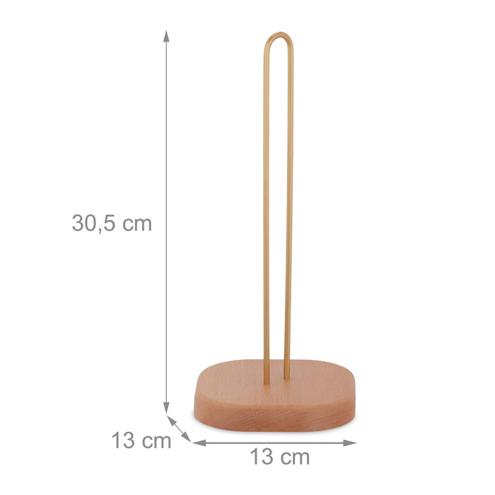 Relaxdays Wooden & Brass Kitchen Roll Holder