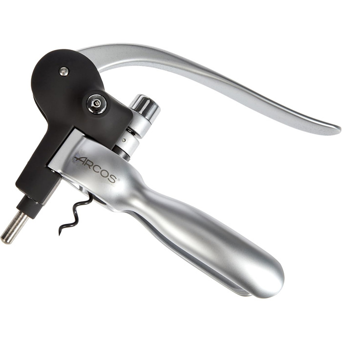 ARCOS Corkscrew Manual with ABS Housing and Zinc Alloy Handle - Versatile Bottle Opener with Foil Cutter, Effortless Cork Removal - Black and Silver. Toscana Series