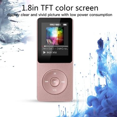 MP3 плеєр AGPTEK 16GB з екраном 1.8 дюйма, 70 годин відтворення, FM радіо, підтримка TF карт до 128GB, рожеве золото