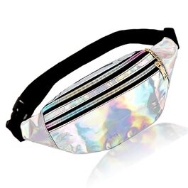 Світловідбиваюча поясна сумочка-фенні-пек, металік, водонепроникна, для жінок, чоловіків, дітей, подорожей, бігу, фестивалів, вечірок (срібляста)